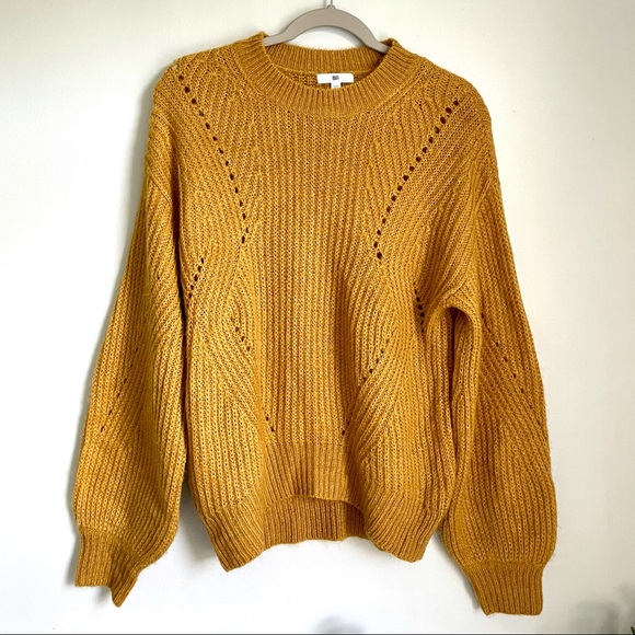 SOLD BP Golden Mustard Yellow Oversized Balloon Sleeve Cable Knit Sweater XS - Picture 5 of 14